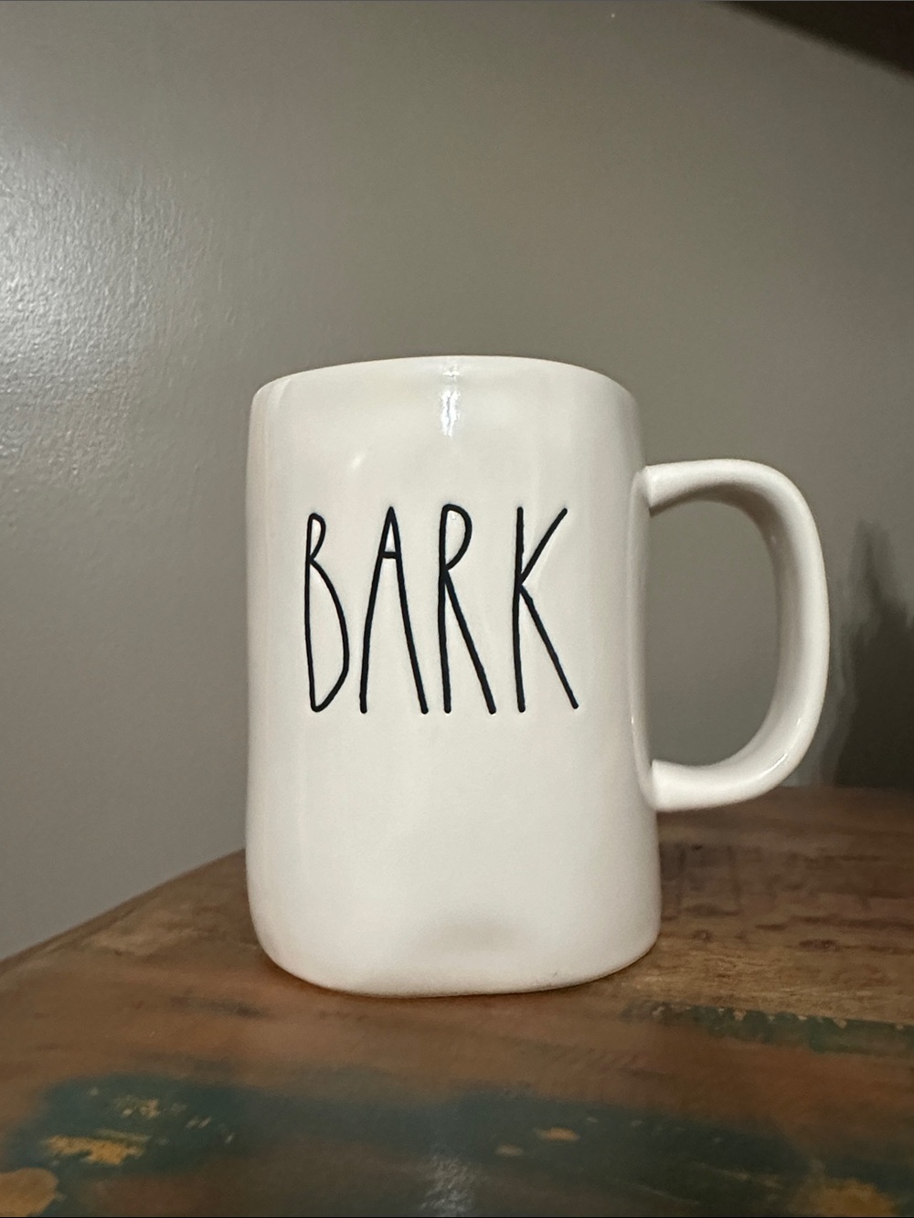 Rae Dunn White Mug with Black "BARK" Lettering